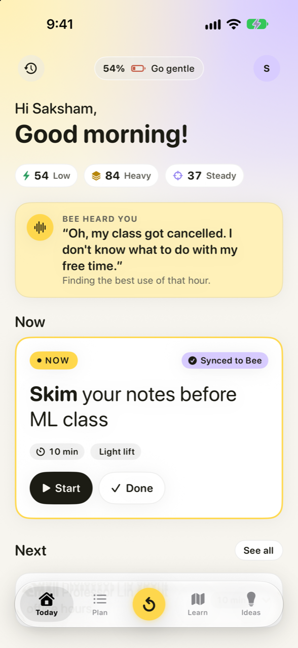 Rebound showing 'Bee heard you' with the spoken sentence