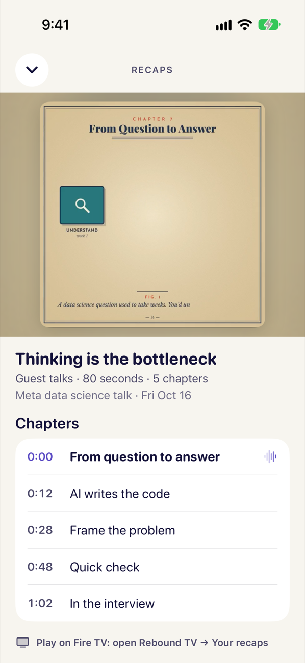 Recap player: a quick check with captions and the chapter list